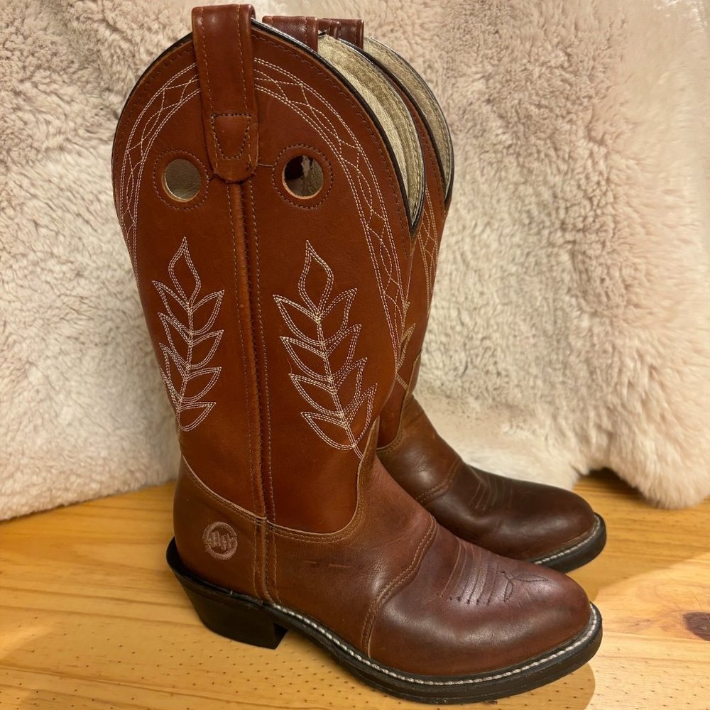 Double-H Sz 6.5 / 7 Wmns Leather Pull-On Round Toe 12" Cowboy Boots
